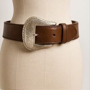Tony Lama Western Braided Cowhide Leather Belt – Silver Concho‎ Buckle Unisex
